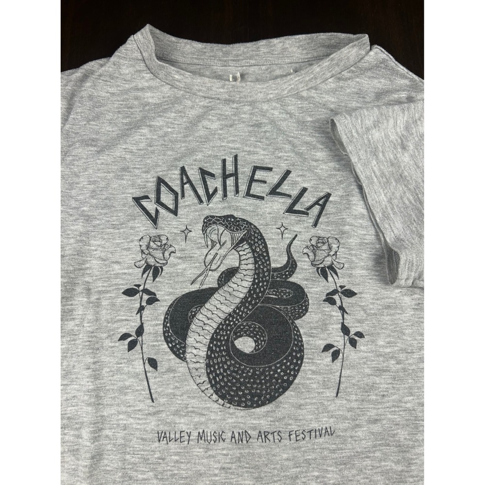 Coachella Valley Music Arts Festival Snake Rose Graphic T-Shirt Gray Womens XS